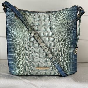 Brahmin Blue Katie Melbourne Teal Ombre Croc-Embossed Shoulder Bag